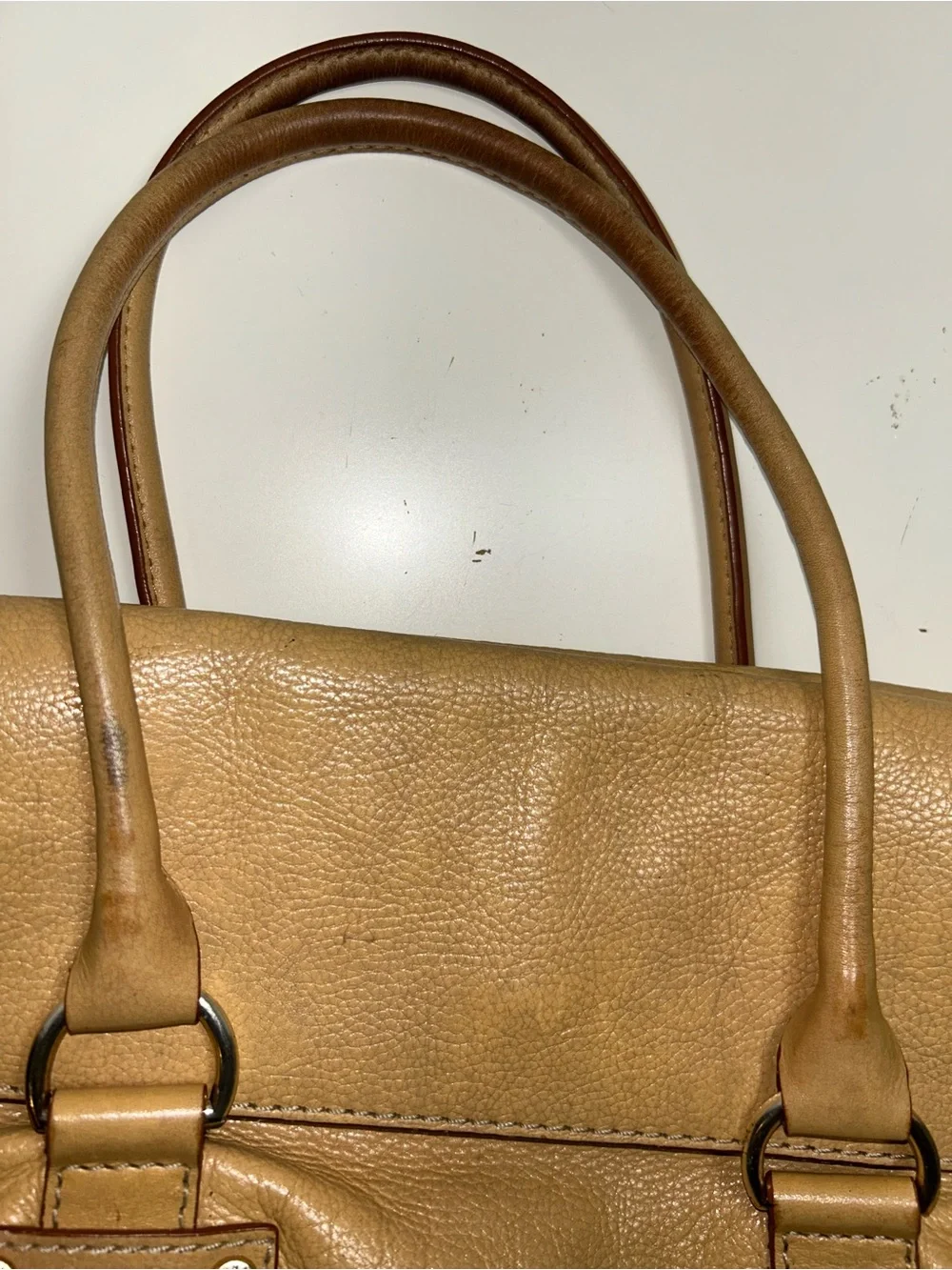 Michael Kors Y2K Tan Pebbled Leather Double Flap Three Section Satchel